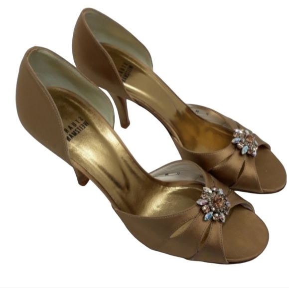 Stuart Weitzman Open Toe Bridal Sandal Size 9 Gold - Picture 3 of 5